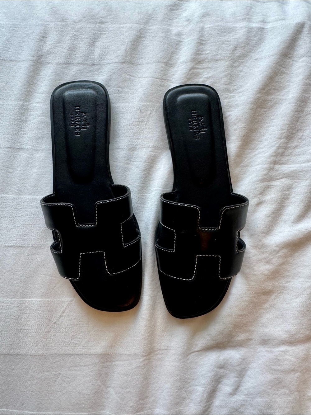 Hermes Black Oran Sandal